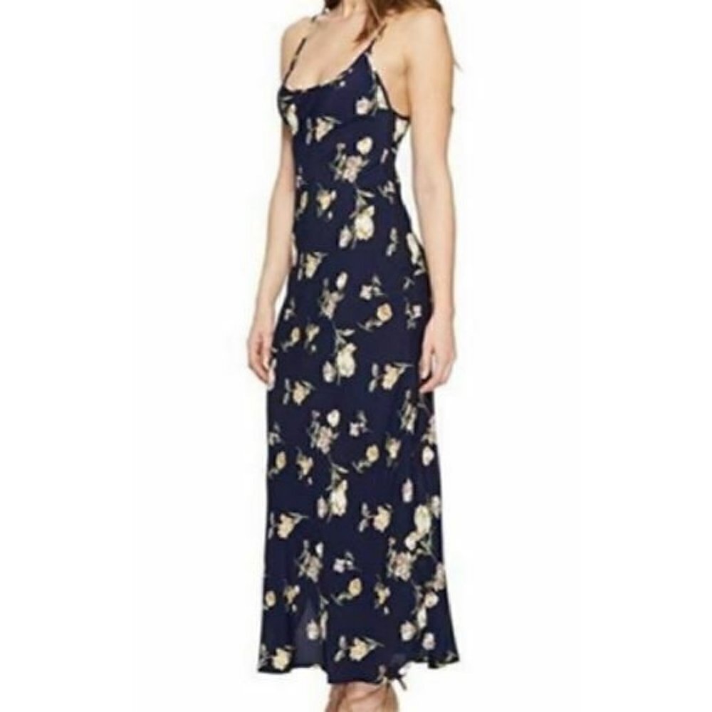 New Flynn Skye Celine Maxi Slip Dress Womens XS Deep Blue Blooms Floral